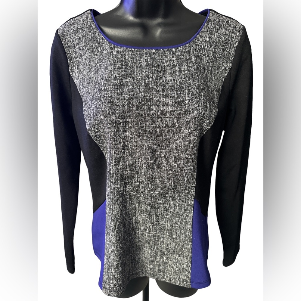 ANN TAYLOR Colorblock & Tweed Long-sleeved Top - Picture 6 of 7
